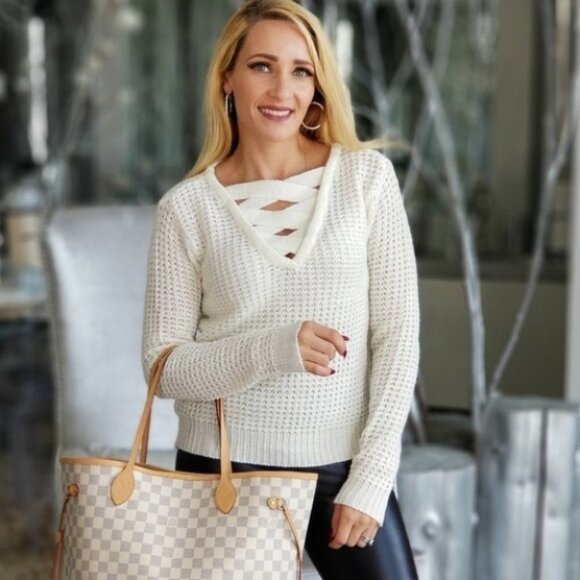CASUAL DOLLZ Waffle Basic Sweater Soft Top Reversible Criss cross knit top - Picture 1 of 4